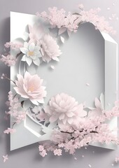 Wedding invitation with romantic theme background, empty space surrounded with flowers, with cherry blossoms