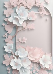 3d Wedding invitation or romantic theme background, empty space surrounded with flowers, with cherry blossoms