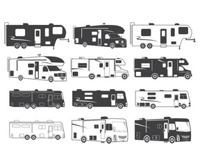 Class A Motorhome EPS, Camper van EPS, RV Camper silhouette,