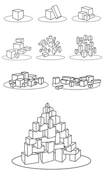 colecci&oacute;n set de cubos en diferentes posiciones y tama&ntilde;os