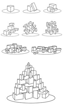 colecci&oacute;n set de cubos en diferentes posiciones y tama&ntilde;os