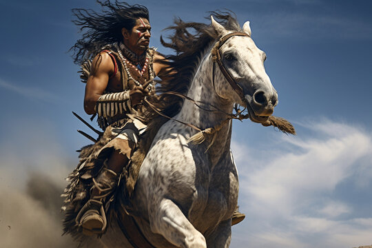 American indian warrior on the prairies of North America. 