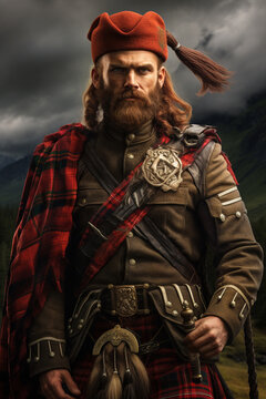 Depiction of a modern soldier in highland dress. 