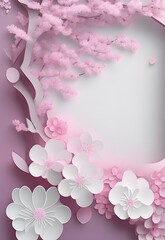 pink color paper cut style Cherry blossoms wallpaper background