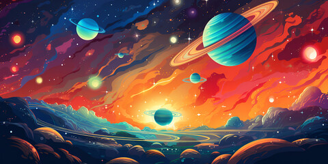 Space background with colorful planet - obrazy, fototapety, plakaty