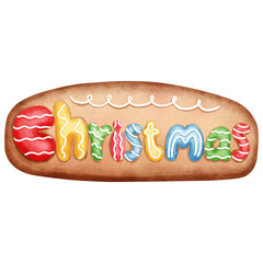 Watercolor christmas cookie with colorful letters. A festive and delicious holiday treat.