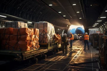 Foto auf Acrylglas Alte Flugzeuge Cargo Plane Being Loaded with Perishable Goods, Generative AI