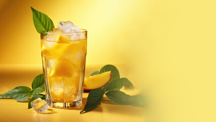 Fototapeta premium Mango infused water with fresh organic fruits and herbs, non-alcoholic cocktails