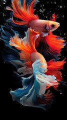 Chinese fighting fish, abstract art, Abstract Watercolor, create a unique and dynamic wallpaper. Generated with AI