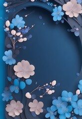 paper cut wedding invitation background cherry blossom decoration with dark blue theme