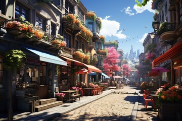 Fototapeta premium showcasing vibrant street life, with bustling markets, colorful street art, Generated with AI