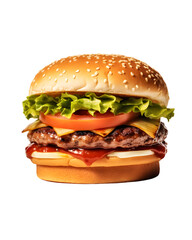 tasty beef burger with cheese and salad