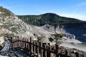 view of Tangkuban Perahu volcano mountain with bluesky in the morning © seraj