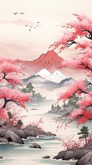 Japan, abstract art, Abstract Watercolor, create a unique and dynamic wallpaper - obrazy, fototapety, plakaty