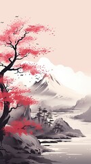 Japan, abstract art, Abstract Watercolor, create a unique and dynamic wallpaper - obrazy, fototapety, plakaty