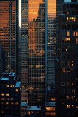 Fototapeta na wymiar Skyscrapers reflecting late evening city sunset. AI Generation 
