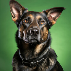 Fototapeta premium A disciplined German Shepherd obeys a command in a studio.