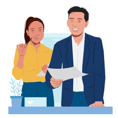businessman woman success job in flat illustration