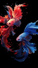  Chinese fighting fish’s , red, blue, colorful, abstract art, Abstract Watercolor, create a unique and dynamic wallpaper. Generated with AI