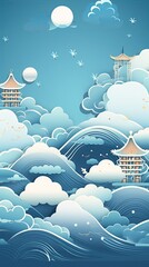 vector of Oriental phone wallpaper, Chinese cloud blue illustration vector - obrazy, fototapety, plakaty