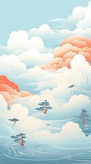 vector of Oriental phone wallpaper, Chinese cloud blue illustration vector - obrazy, fototapety, plakaty