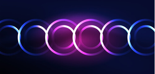 Neon laser lines, circles waves abstract background. Neon light or laser show, electric impulse, power lines, techno quantum energy impulse, magic glowing dynamic lines