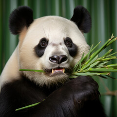 A peaceful panda enjoying a bamboo snack.