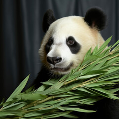A peaceful panda enjoying a bamboo snack.