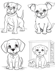 Dog Character Vector, Coloring Book Page with dogs, Coloring page outline of a cute Puppy, coloring page with Animal character
