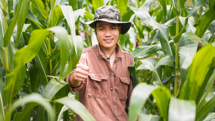 Asian farmers looking to camera and smile in warm light Agriculture concept, farmers of Thailand