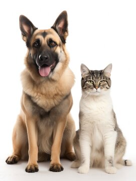 Cute cat and dog, animal studio photo