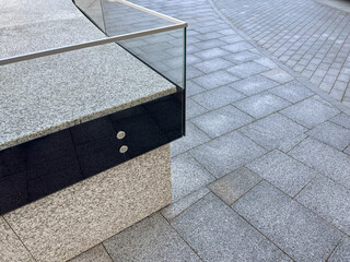 tempered glass protection balustrade. exterior detail. modern city architecture.