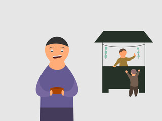 flat design money ran out when buying snacks for my child