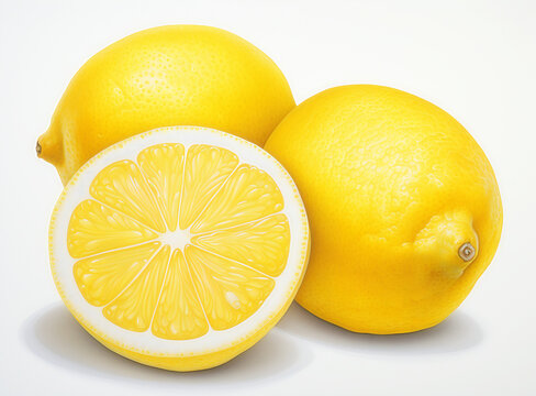 Lemon Medley - Sliced and Whole Citrus Illustration on White Background