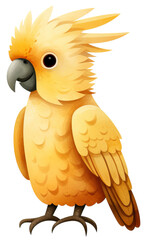 Hand drawn watercolor yellow cockatoo isolated. Cartoon style illustration.