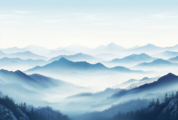 Fog-Blanketed Valley with Layered Mountain Peaks