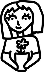 Girl Holding a Flower in the Pot. Simple Cartoon Icon.