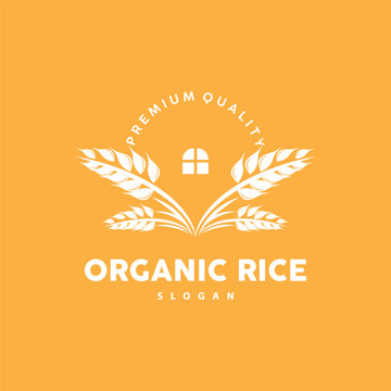 Wheat Grain Rice Logo, Simple Design Organic Vector Illustration Icon Template