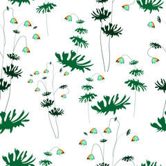 Floral pattern of flowers with leaves.