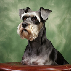 A contented Schnauzer with wise eyes and calm demeanor.