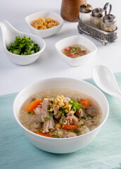 Pork bone porridge on a white table