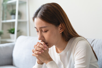 Fototapeta na wymiar Christian woman praying for god blessing.