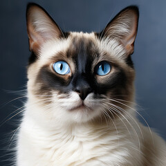 A graceful Siamese Cat with blue eyes exudes elegance.