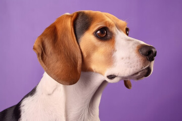 "Portrait of a Beagle with hazel eyes and tri-colored coat."