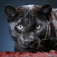 A predatory and agile Puma stalks against a shadowy pastel background.