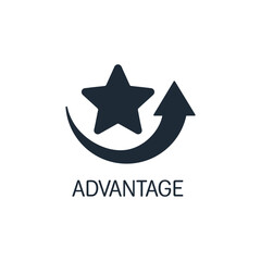 Obraz premium Arrow moving up and a star. Advantage, leadership. Vector linear icon isolated on white background.