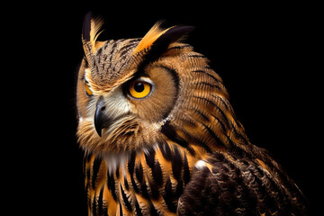 A dignified Eagle Owl exuding an aura of wisdom and authority. - obrazy, fototapety, plakaty