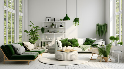 Interior design green living room, Scandinavian,luxury  home 