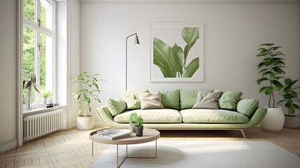 Interior design green living room, Scandinavian,modern home 