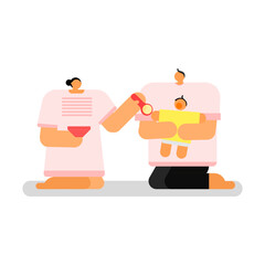 cartoon of  the pediatric  care  activities. 